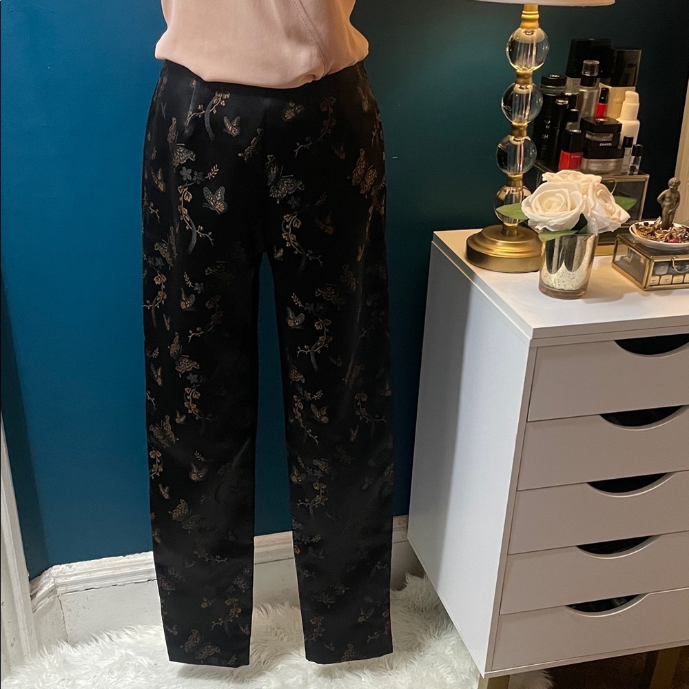 Elegant Black Floral and butterfly Satin Pants